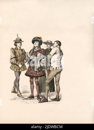 Burgundische Kostüme, Mitte 15.. Jahrhundert, Illustration, die Geschichte des Kostüms, Braun & Schneider, München, Deutschland, 1861-1880 Stockfoto