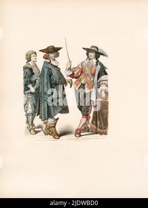 Adliger, Frankreich, Mitte 17.. Jahrhundert, Illustration, die Geschichte des Kostüms, Braun & Schneider, München, Deutschland, 1861-1880 Stockfoto