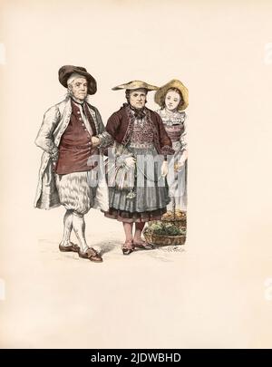 Schweizer Kostüme, Solothurn, Luzern, Schweiz, Ende 18.. Jahrhundert, Illustration, The History of Costume, Braun & Schneider, München, Deutschland, 1861-1880 Stockfoto