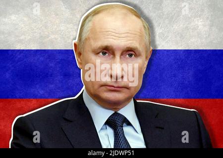 Wladimir Putin und Russland Flagge Stockfoto