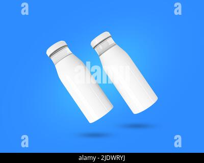 Milchglasflasche realistisches Modell für Etikettendesign und Branding. Milchverpackungskarton, Modell. 3D gerenderte Illustration Stockfoto