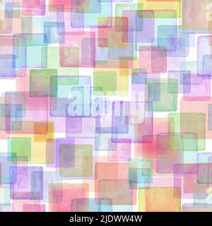 Zeitgenössische Kunst nahtlose Muster Hintergrund. Abstrakte Grunge quadratische geometrische Formen. Aquarell handgezeichnete mehrfarbige Quadrate-Textur. Aquarell Stockfoto