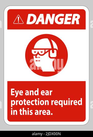 Warnschild Augen- Und Gehörschutz In Diesem Bereich Erforderlich Stock Vektor