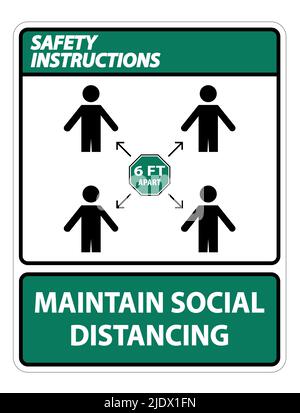 Sicherheitshinweise Bewahren Sie die soziale Distanzierung, bleiben Sie 6ft auseinander Zeichen, Coronavirus COVID-19 Zeichen isolieren auf weißem Hintergrund, Vektor-Illustration EPS.10 Stock Vektor