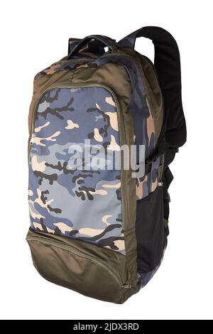 Camouflage Rucksack für den Wald und Militär Rucksack isoliert n weiß Stockfoto