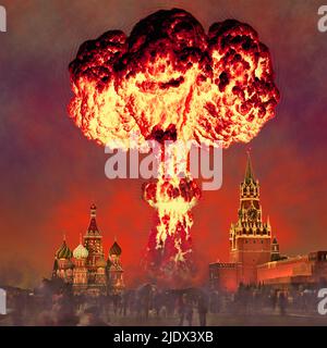 Grafische Vorstellung einer nuklearen Explosion in Moskau. Stockfoto