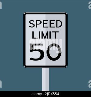 USA Road Traffic Transportation Schild: Geschwindigkeitsbegrenzung 50 auf weißem Hintergrund, Vektor-Illustration Stock Vektor