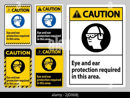 Warnschild Augen- Und Gehörschutz In Diesem Bereich Erforderlich Stock Vektor