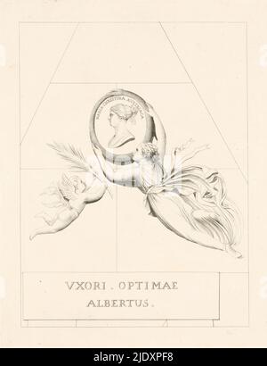 Porträt von Maria Christina, Erzherzogin von Österreich, umrahmt von einer Schlange als Symbol der Ewigkeit, Maria Christina Austriaca (Titel auf Objekt), Grabdenkmal von Maria Christina, Erzherzogin von Österreich, in der Augustinerkirche in Wien (Serientitel), dieser Druck ist Teil eines Albums., Printmacherin: Karl Joseph Aloys Agricola, nach eigenem Entwurf von: Karl Joseph Aloys Agricola, nach Skulptur von: Antonio Canova, Wien, 1812, Papier, Gravur, Ätzung, Höhe 363 mm × Breite 252 mm Stockfoto