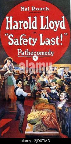 Plakat für den Film Safety Last! Von 1923 mit Harold Lloyd. Stockfoto