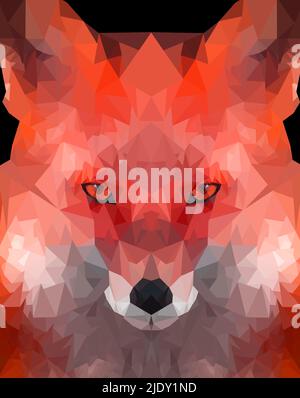 Poly, geometrische, Kristall-Stil Fuchs-Design-Illustration in leuchtend orange, rot Thema. Stockfoto