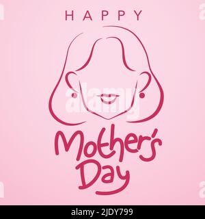 Happy Mother's Day Feier Vektor Illustration mit einem minimalistischen Frau Linie Porträt. Lächelnde Frau Gesicht gezeichnet mit Linien auf einem flachen Hintergrund. Stock Vektor