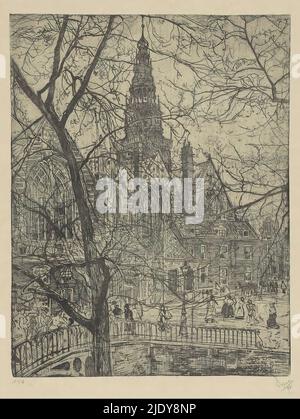 Oude Kerk in Amsterdam, Oude Kerksplein (Originaltitel), Blick auf die Oude Kerk in Amsterdam., Druckerei: Pieter Dupont, (signiert vom Künstler), Verlag: E.J. van Wisselingh, Amsterdam, 1895, Papier, Radierung, Höhe 308 mm × Breite 237 mm Stockfoto