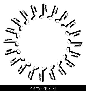 Ein Kreis Grenze Mandala von 3D Noten isoliert auf einem weißen Hintergrund Stockfoto