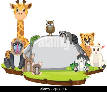 Wilde Tiere mit leerem Brett Vorlage Illustration Stock Vektor