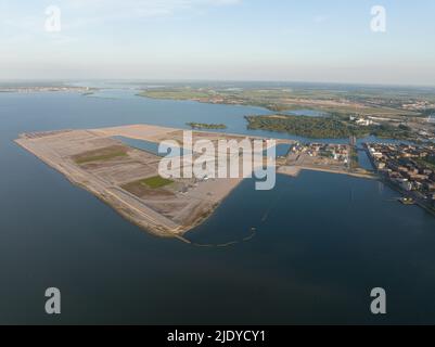 Strand IJburg Teil von Strandeiland im Bau große künstliche Landnutzung am IJmeer im östlichen Teil von Amsterdam. Niederlande Stockfoto