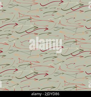 Collection Farbe Pfeile auf grauem Hintergrund isoliert . Nahtloses Muster mit verschiedenen Pfeilen Form gesetzt. Pfeilsymbole mit Bleistiftskizze. Moderne Textur Stock Vektor