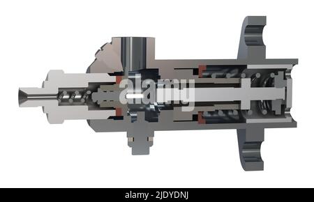 Kfz-Kraftstoffpumpe isoliert auf weißem Hintergrund 3D Abbildung Schnittansicht Stockfoto