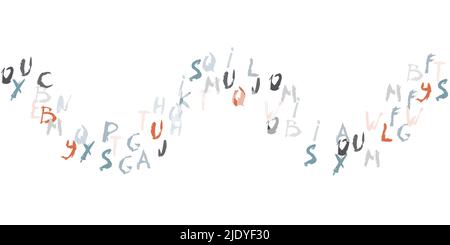 Vektorsymbole mit farbigen Alphabets. Nahtloses Muster von Hand gezeichneten Pinsel Kalligraphie Schrift auf weiß. Grunge Pinsel Textur Alphabet. Moderne strukturierte Stiftform Stock Vektor