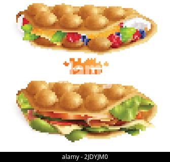 Set mit zwei realistischen Bildern von Bubble hong kong Waffeln Sandwiches auf leerem Hintergrund mit Text-Vektor-Illustration Stock Vektor