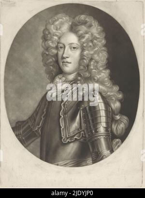 Porträt von Georg II. Augustus von Großbritannien als Prinz von Hannover, Druckerei: William Faithorne (II), nach Entwurf: Georg Wilhelm Lafontaine, London, 1700 - 1710, Papier, Höhe 327 mm × Breite 252 mm Stockfoto