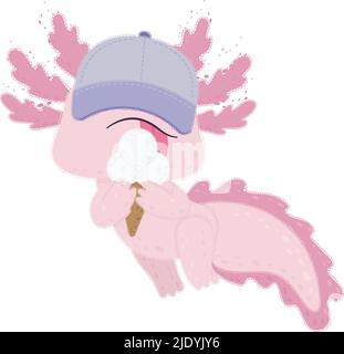 Clipart Axolotl im Cartoon-Stil. Niedliche Clip Art Axolotl mit Eis. Vektor-Illustration eines Tieres für Aufkleber, Einladung zur Babydusche, Drucke Stock Vektor