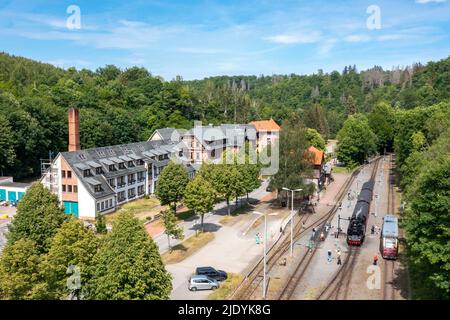 Bahnhof Alexisbad im Selketal mit Harzer Schmalspurbahn Stockfoto