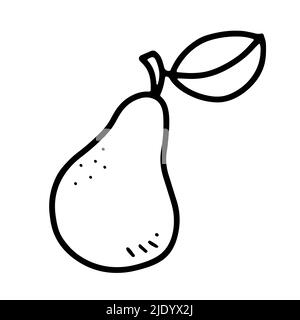 Doodle Birne. Handgezeichnete frische, natürliche Früchte isoliert auf weißem Hintergrund. Skizzieren gesunde vegetarische Lebensmittel, Vitamin, leckeren Snack, Bio-Pflanze, ga Stock Vektor
