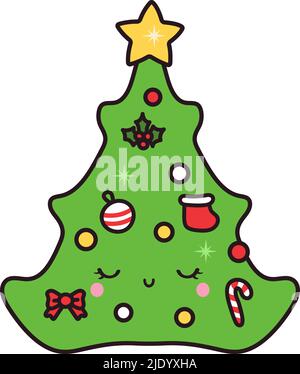 Niedliche Clipart Weihnachtsbaum Illustration im Cartoon-Stil. Cartoon Clip Art Weihnachtsbaum. Vektor-Illustration von einem Weihnachten für Aufkleber, Baby-Dusche Stock Vektor