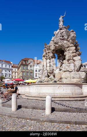 Spalicek a kasna Parnas, Zelny trh, Brno, Ceska republika / Markt auf Zelny trh, Brno-Stadt, Mähren, Tschechische republik Stockfoto