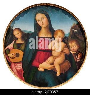 Madonna col Bambino con S. Giovannino e un angelo musicante - tempera su tavola - cerchia del Perugino - fine del XV secolo - Venezia, Italia, Gall Stockfoto