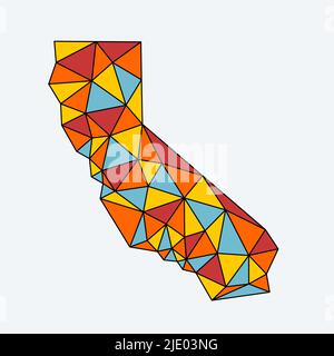Polygonale kalifornische Karte. Bunte geometrische Dreieck-Vektorkarte. Low-Poly-Stil. Stock Vektor