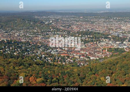 Blick im Herbst vom Stuttgarter Fernsehturm Heslach und Stuttgart West, Landeshauptstadt Stuttgart, Baden-Württemberg, Deutschland Stockfoto