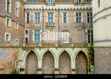 Le Lude, Schloss, château, Gemeinde Le Lude, Departement Sarthe, Region, Pays de la Loire, Frankreich, Architektur, Architektur, Architektur, Bank, ri Stockfoto