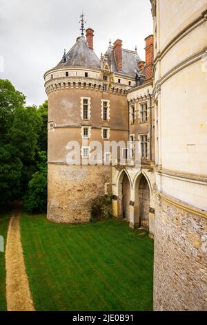 Le Lude, Schloss, château, Gemeinde Le Lude, Departement Sarthe, Region, Pays de la Loire, Frankreich, Architektur, Architektur, Architektur, Bank, ri Stockfoto