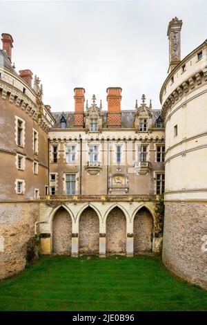 Le Lude, Schloss, château, Gemeinde Le Lude, Departement Sarthe, Region, Pays de la Loire, Frankreich, Architektur, Architektur, Architektur, Bank, ri Stockfoto