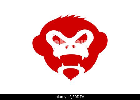 Affenkopf rot. Angry Gorilla Face Logo Konzept. Abbildung: Wilder Affenvektor eps Stock Vektor