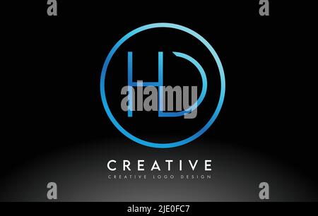 Neon Blue HD Letters Logo Design Slim. Einfache und kreative Clean Letter-Konzept-Illustration. Stock Vektor