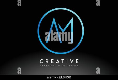 Neon Blue AM Letters Logo Design Slim. Einfache und kreative Clean Letter-Konzept-Illustration. Stock Vektor