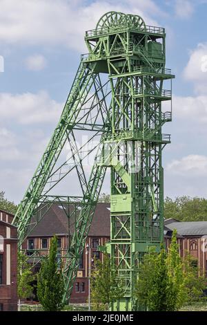 Kopfgestell über dem Schacht des Friedrich-Heinrich-Kohlebergwerks in Kamp-Lintfort. Die Mine wurde 2012 geschlossen, Stockfoto