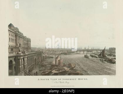 Ansicht des Somerset House und der Themse von Süden, Eine Südansicht des Somerset House, von der Waterloo Bridge (Titel auf Objekt), Druckerei: Joseph Constantine Stadler, (auf Objekt erwähnt), nach Zeichnung von: Thomas Hosmer Shepherd, (auf Objekt erwähnt), Verlag: Rudolph Ackermann, (auf Objekt erwähnt), London, 8-Apr-1817, Papier, Radierung, Höhe 442 mm × Breite 533 mm Stockfoto