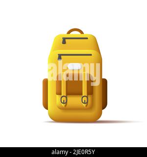 Gelber Rucksack 3D Symbol, Schule oder Reise digitale Illustration Stock Vektor