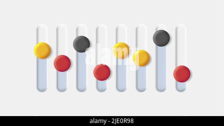 Web-Illustration des Sound Equalizer, weiße Balken mit farbigen Schalter Stock Vektor