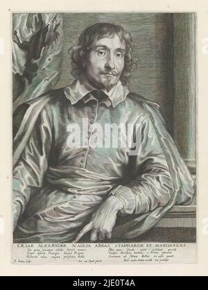 Portrait of Cesare Alessandro Scaglia, Icones Principum Vivorum Doctorum Pictorum Chalkogragraphorum Statuariorum nec non Amatorum Pictoriae Artis Numero Centum ab Antonio van Dyck Pictore ad Vivum Expressae Eiusq: Sumptibus aeri incisae (Serientitel), Iconographie (Serientitel), dieser Druck ist Teil eines Albums., Druckerei: Paulus Pontius, (auf Objekt erwähnt), nach Malerei von: Anthony van Dyck, (auf Objekt erwähnt), Verlag: Gilles Hendricx, Antwerpen, 1630 - 1641 und/oder 1645 - 1646, Papier, Gravur, Höhe 248 mm × Breite 183 mm Stockfoto