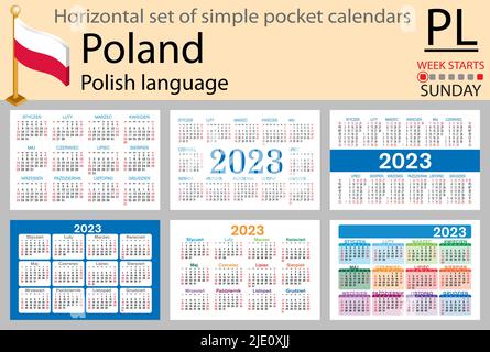 Polnischer horizontaler Taschenkalender für 2023 (zweitausend dreiundzwanzig). Die Woche beginnt am Sonntag. Neues Jahr. Farbe einfaches Design. Vektor Stock Vektor