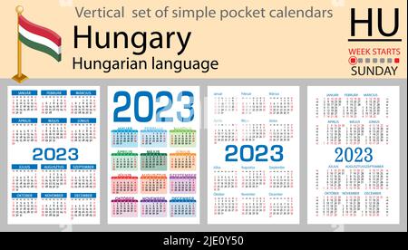 Ungarischer vertikaler Taschenkalender für 2023 (zweitausend dreiundzwanzig). Die Woche beginnt am Sonntag. Neues Jahr. Farbe einfaches Design. Vektor Stock Vektor