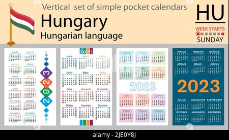 Ungarischer vertikaler Taschenkalender für 2023 (zweitausend dreiundzwanzig). Die Woche beginnt am Sonntag. Neues Jahr. Farbe einfaches Design. Vektor Stock Vektor