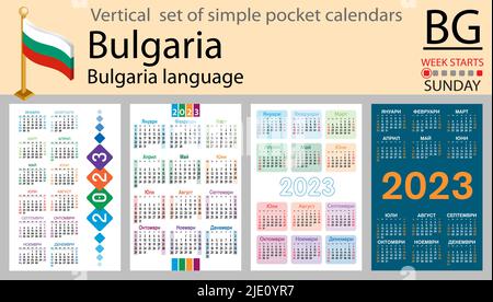 Bulgarischer vertikaler Taschenkalender für 2023 (zweitausend dreiundzwanzig). Die Woche beginnt am Sonntag. Neues Jahr. Farbe einfaches Design. Vektor Stock Vektor
