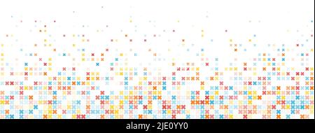 Heller, mehrfarbiger abstrakter Hintergrund in Kreuzen, farbenfrohe Textur. Festliche horizontale Panoramabilder in trendigen Farben. Lustige Vorlage für Werbung Stock Vektor