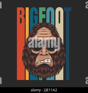 Bigfoot wütend trägt eine Brille Retro-Vektor-Illustration Stock Vektor